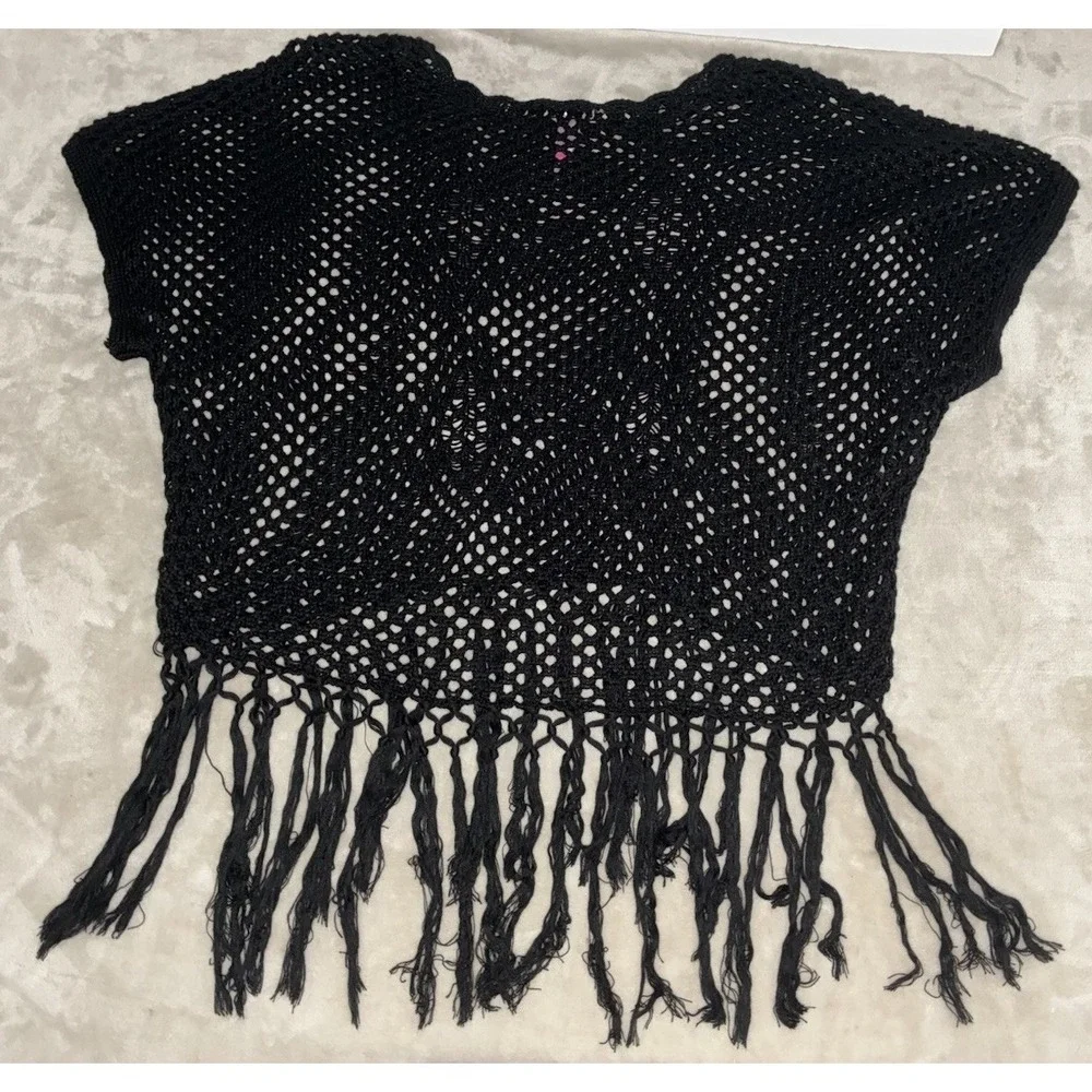 No Boundaries Top Juniors XL Black Crochet Fringed‎ Crop Boho Hippie Festival